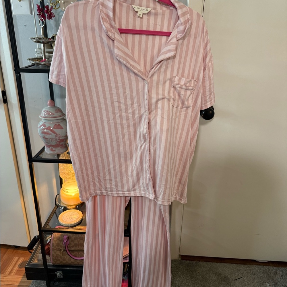 Laura Ashley Pink and White Striped Pajama Set